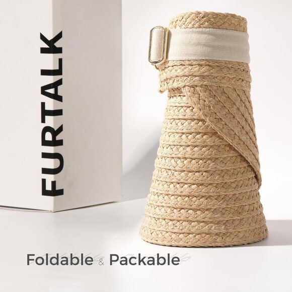 Women Sun Visor Hat Wide Brim Straw Foldable Beach Summer Packable - Picture 4 of 8